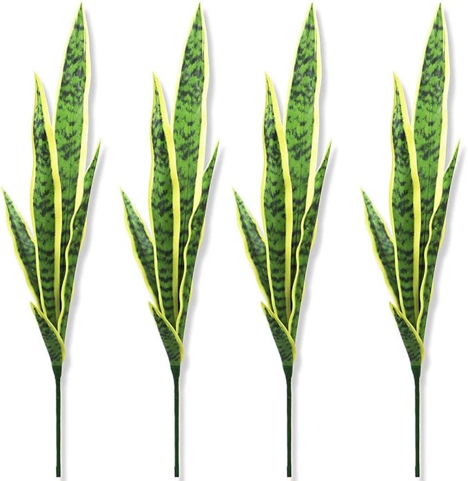 Bird Fiy Artificial Snake Plants 30" Faux Agave Fake Sansevieria Artificial Silk Plant for Home Garden Office Store Decoration 4 Pcs (Yellow)