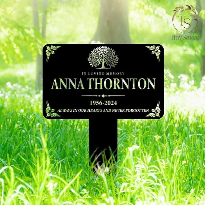 Personalized Memorial Tree Sign with Stake – Custom Memorial Plaque, Metal Grave Marker, Grave Marker Remembrance Plaque (Memorial Tree)