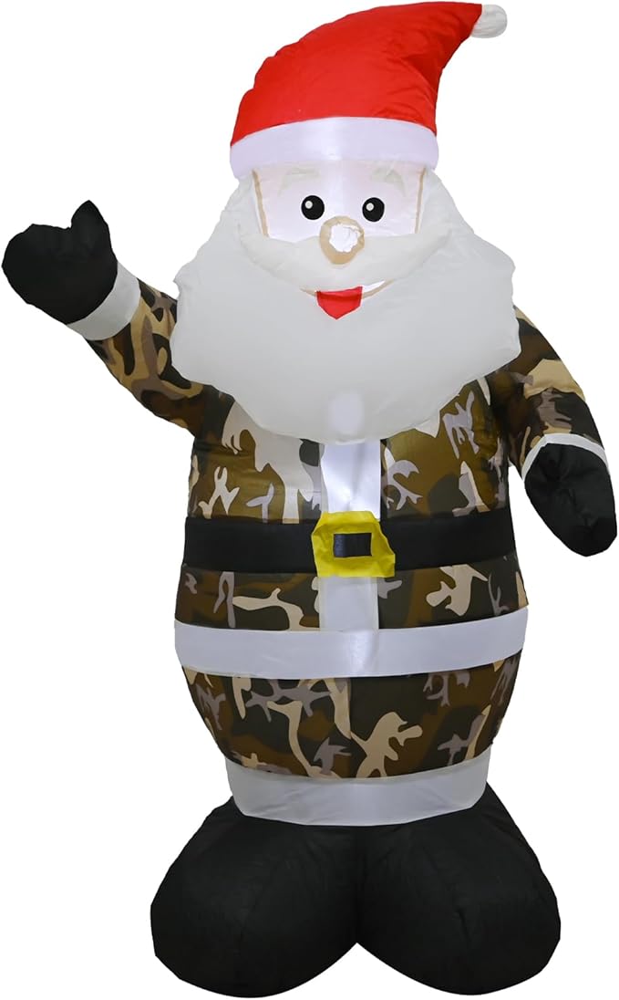 4FT Inflatable Camouflage Santa Claus Decor,with LED Lights Christmas Blow up Decorations Indoor Outdoor ,Xmas Inflatable Holiday Decor, Garden Yard Lawn Ornament Perfect for Festive Celebrations