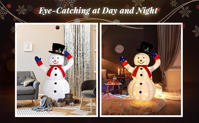 VINGLI 4FT Snowman Electric Outdoor Christmas Yard Decor, Motorized Lighted Snowman with 120 LED Lights, Animated Hat On Off, Pop Up Xmas Yard Lawn Garden Front Porch Pull Up Indoor Holiday Decor