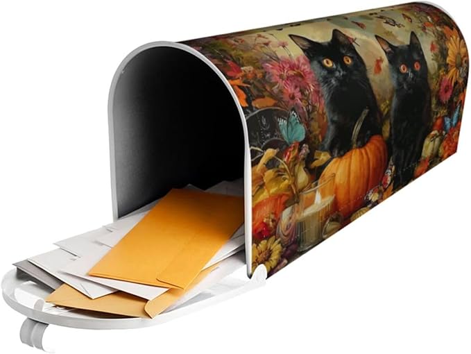 Autumn Pumpkin Cat Mailbox Covers Magnetic Letterbox Covers 21x18 Inch for Garden Outdoor Decoration