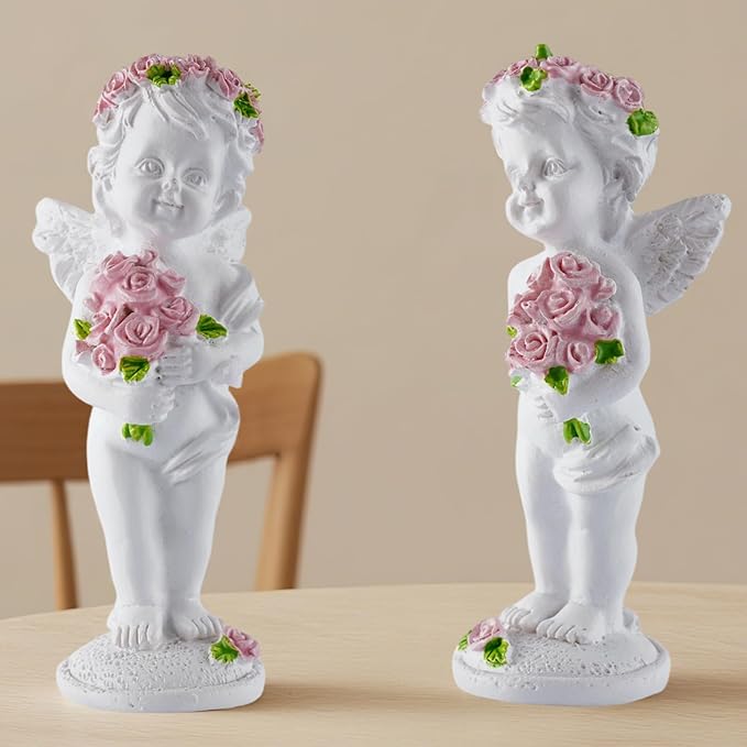 Resin Angel Statue Holding Flowers, Indoor Living Room Dining Table Decor, Outdoor Garden Ornament, Ideal Gift for Mom, Dad and Friends