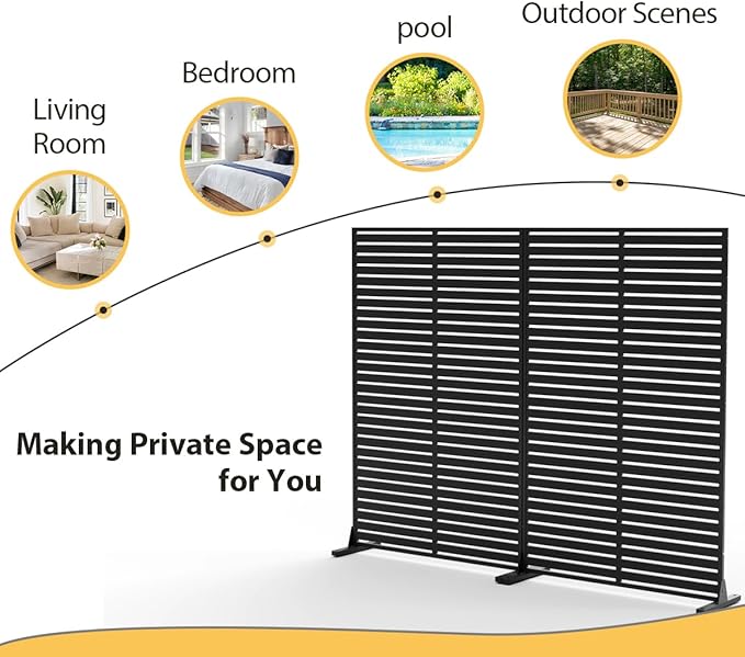 Outdoor Privacy Screen 72" H×47" W HDPE Freestanding Decorative Privacy Fence with Steel Poles and Stand 6 Panel, Air Conditioner Fence Panels, Privacy Screen for Patio Backyard,Balcony, Pool