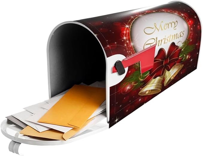 Christmas Mailbox Covers Merry Christmas Bell Snowflake Magnetic Letter Post Box Cover Standard Size 25.5 x 21 Inch Garden Yard Home Decorative