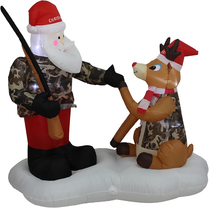 TRMESIA 6FT Christmas Inflatable Camouflage Santa with a Gun and Camouflage Deer Decoration with LED Lights,Blow up for Indoor Outdoor Lawn Garden Front Yard Holiday Display