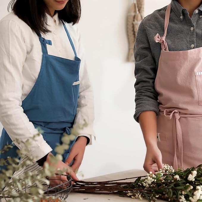 Soft Cotton Linen Apron - Retro Linen Art Apron, Adjustable Casual Apron with Towel, Great for Florist and Kitchen