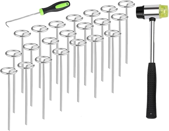 Garden Staples, 150pcs G-Shaped Landscape Stakes, Heavy Duty Weed Barrier Stakes Lawn Staples with Staples Remover and Mallet, Yard Stakes for Lawn Edging, Ground Cover, Outdoor Gardening Projects