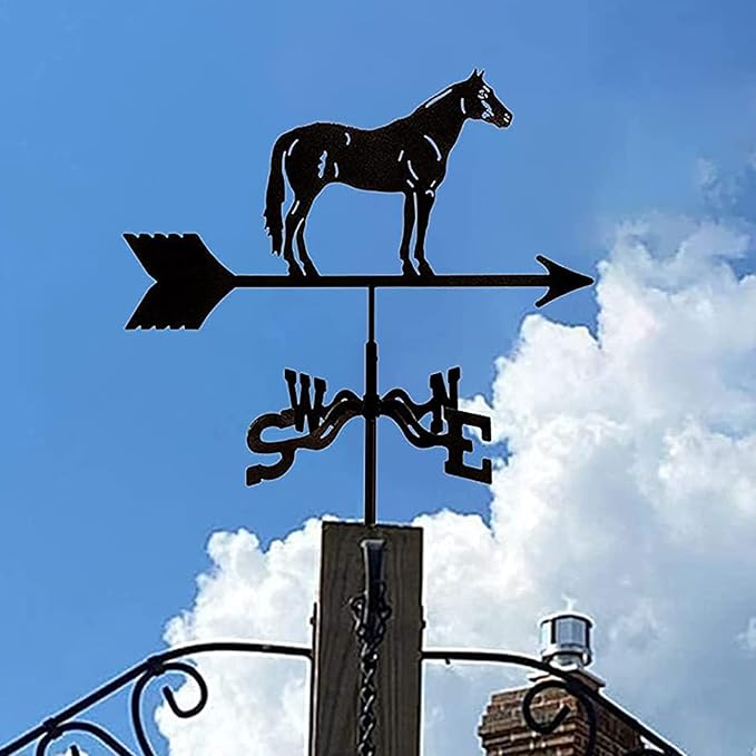 Weathervane Cast Iron Horse Wind Direction Indicator with Roof Mount Metal Decorations Wind Direction Indicator for Outdoor Roof Farm Yard