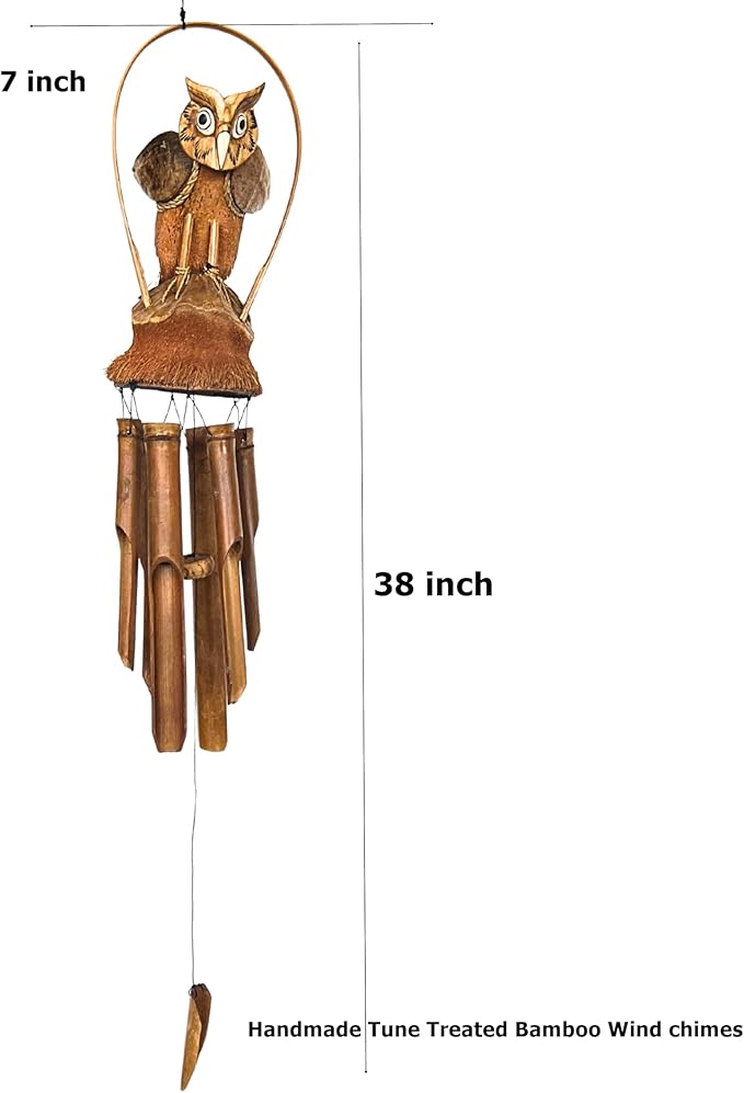 Bellaa 23394 Owl Bamboo Wind Chimes Tune Melody 38 inch