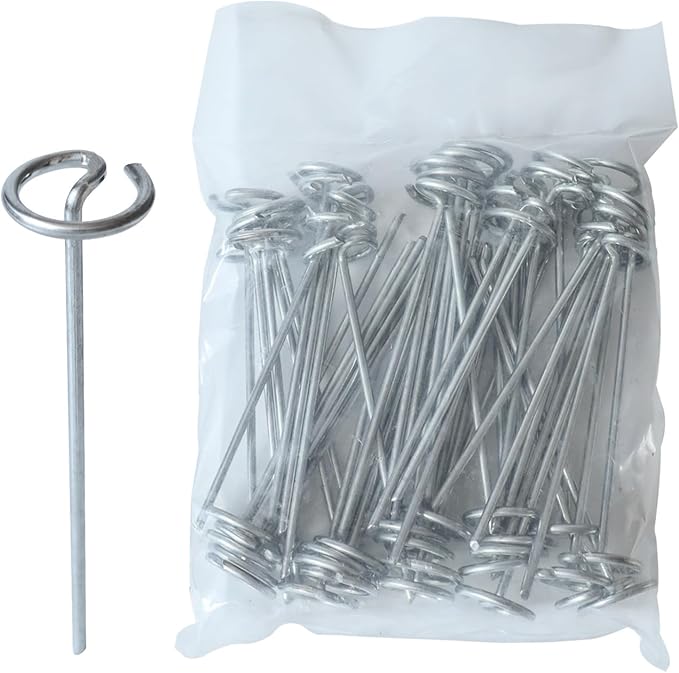 50 Pack Circle Top Landscape Fabric Stakes 8 Gauge Landscape Pins, More Holding Power Than U-Shape Garden Staples, 6 Inch Length Garden Stakes Not Easy to Bend, Yard Lawn Spikes for Plant Cover