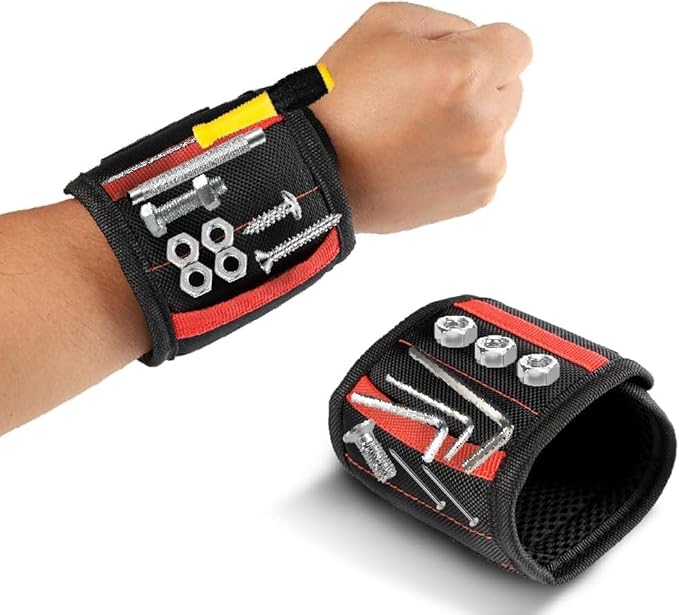 Best Gift for Men Vastar Magnetic Wristband, Tool Belt with 5 Powerful Magnets for Holding Screws, Nails, Bolts, Drill Bits, Fasteners, Scissors(BLACK)