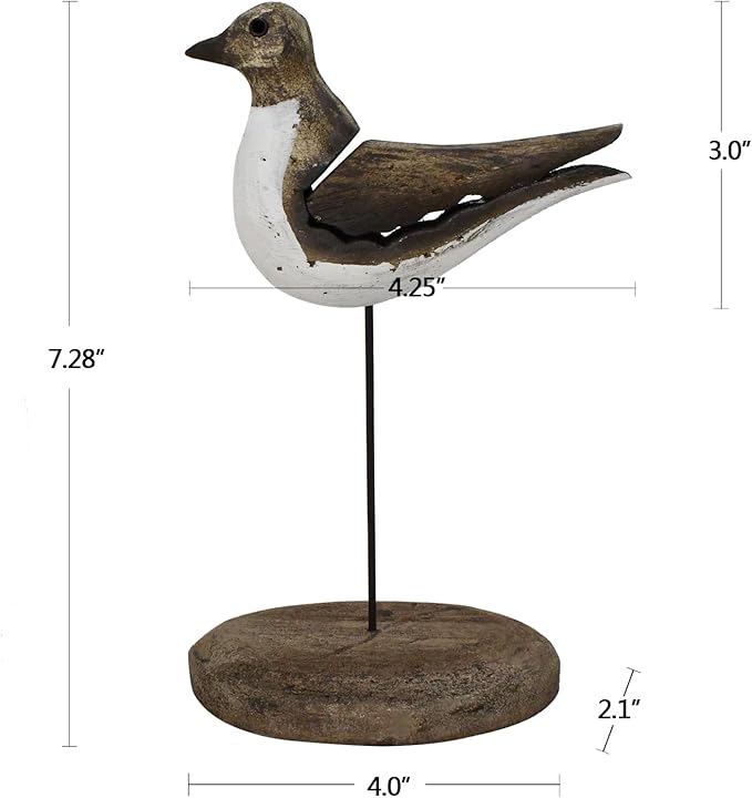 Aecipl Wooden Sea Bird Statue Seagull On Stand Decor Nautical Coastal Birds Sculpture Indoor Outdoor Animal Figurine Beach Themed Decoration Rustic Home Art for Bedroom Garden (C)