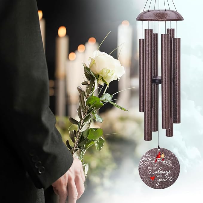 Personalized Sympathy Wind Chimes, Cardinal Wind Chimes, Wind Chime for Loss of Loved Father/Mother/Lover, Commemorative Sympathy Bereavement Gifts for Condolences/Funeral, Product in USA