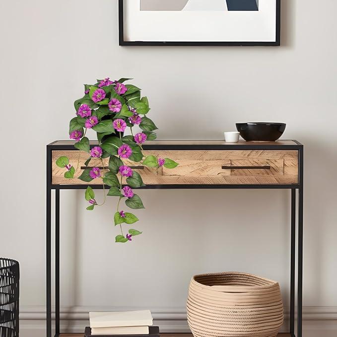 Briful Artificial Hanging Flowers in Pot 25.6" Faux Silk Morning Glory Flower Vine with Cascading Greenery Fake Hanging Plants for Home Office Bathroom Table Shelf Decor(Pink)