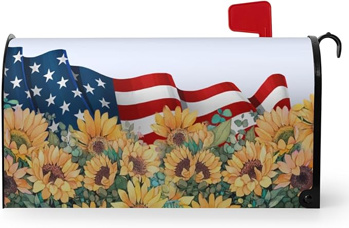 Patriotic Mailbox Cover Magnetic Large Size Summer July 4th Mailbox Wrap America Flag Flower Letterbox Cover USA Independence Day Floral Mail Box Covers Outdoor Decor Oversized 25.5 X 21 Inch