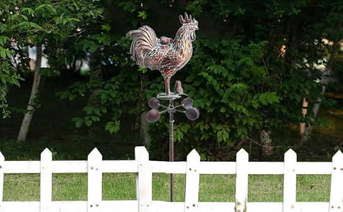 Metal Rooster with Chicks Garden Spinner,79" Large Metal Kinetic Wind Spinner for Outdoor Garden Yard Decor,Antique Copper Chicken Rooster Sculpture Statue Yard Art Wind Spinner for Patio Lawn