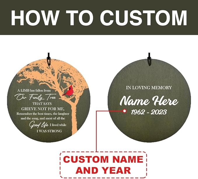 Personalized Sympathy Wind Chimes 36inch, Custom Memory Words for Loss of Loved, Cardinal Commemorative Sympathy Gifts, Decorative Wind Chime Outdoor (Produced in USA)