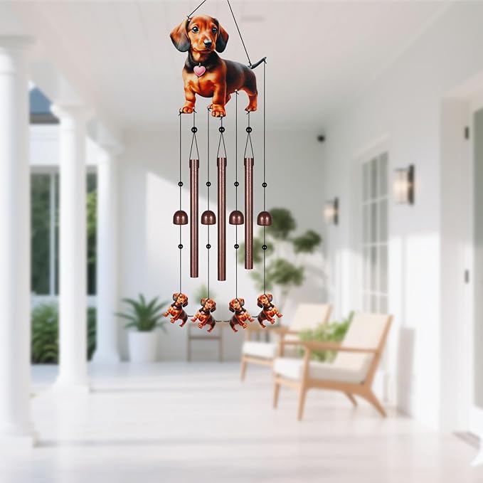 Metal Colorful Dachshund Wind Chimes for Outside to Create a Zen Atmosphere Suitable for Outdoor Garden Patio Home Decor,Melodious Melodic Tones Suitable as A Birthday for Women Mom