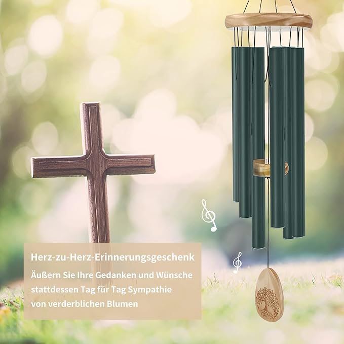 Astarin Windchimes Outdoors with Engraved Lifetree,30 Inch Memorial Wind Chime for Outside,Sympathy Wind Chime for Loved One,Outdoor Wind Chimes for Mother,Green Wind Chimes.