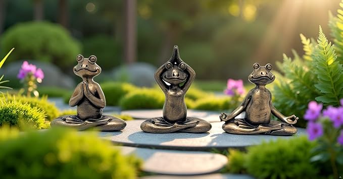 Nature's Mark 3" H Mini Yoga Frog Resin Statue Figurine Set of 3 Home Decorative Accent Décor