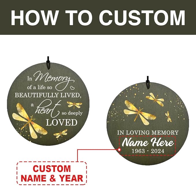 Sympathy Wind Chimes, 36inch Personalized Dragonfly Wind Chimes, for Loss of Loved One, Memorial Gifts for Funeral, Windchime in Memory of Dad/Mom/Husband/Wife (Produced in USA)