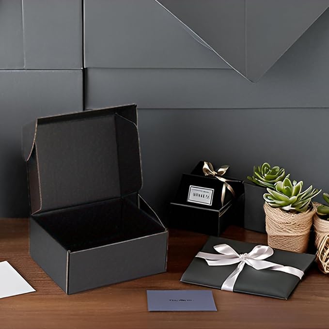 Small Shipping Boxes 9x6x4 Inch (25 Pack) - Sturdy Black Corrugated Cardboard Boxes for Small Business, Ecommerce, Mailing & Packaging | Recyclable Gift & Storage Boxes