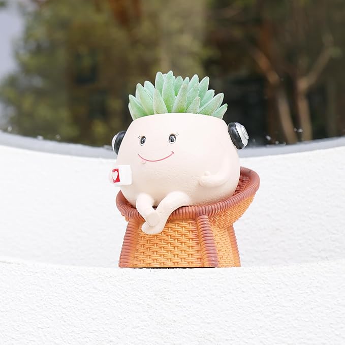 Unique Face Planter Pots with Drainage Hole Cute Sitting Chair Plants Pot for Indoor Outdoor Funny Head Planters for String of Pearls Plant Live Gift Ideas for Mother, Christmas
