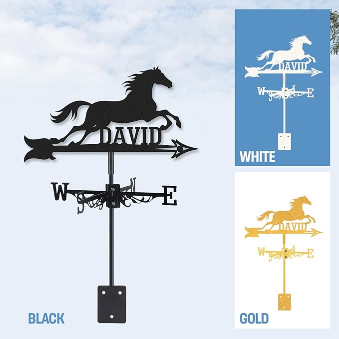 Personalized Horse Metal Weather Vane, Custom Last Name Weathervane, Wind Direction Indicator, Weather Vanes Roof Mount, Wind Vane Outdoor Decor for Farmhouse Garden Yard Cupolas, Customized Gifts