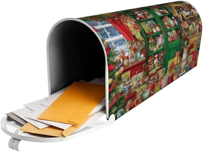 Christmas Cat Mailbox Covers Magnetic Letterbox Covers 21x18 Inch for Garden Outdoor Decoration