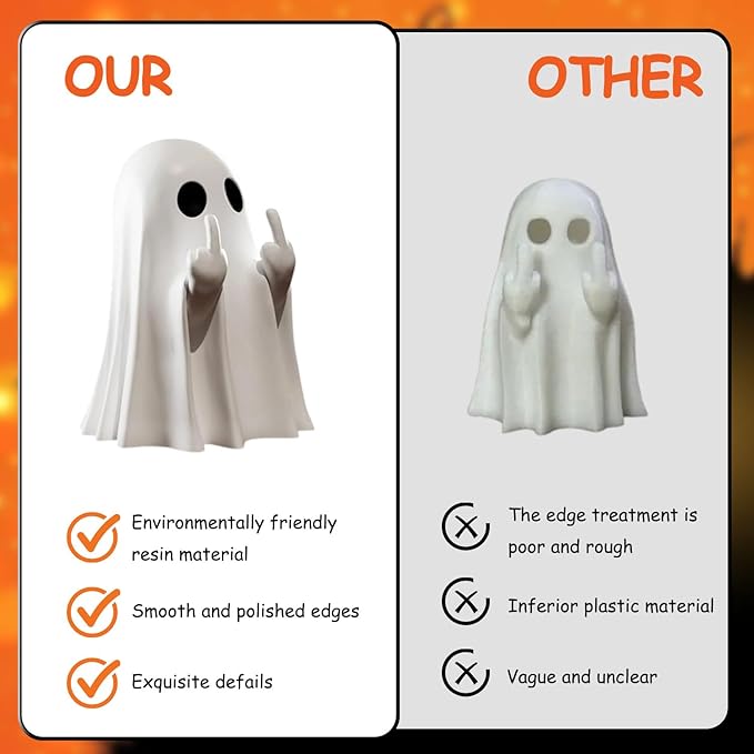 Halloween Ghost Figurine with Holding Bat, Funny Resin Ghost Statue Halloween Decor for Bookshelf, Terrace, Bedroom,Porch and Tabletop