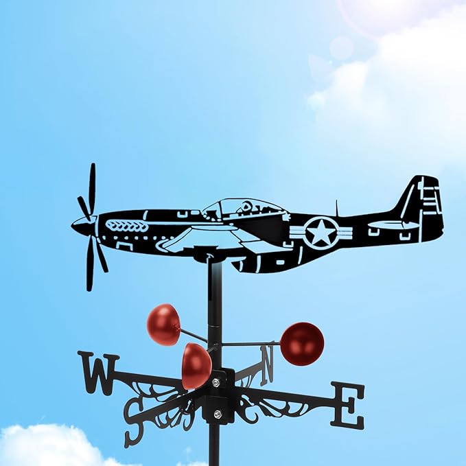 3D Fighter Weathervane Metal Wind Vane Weathercock,Roof Mount Weather Vane for Garden Farmhouse Yard Chicken Coop Patio Outdoor Decoration