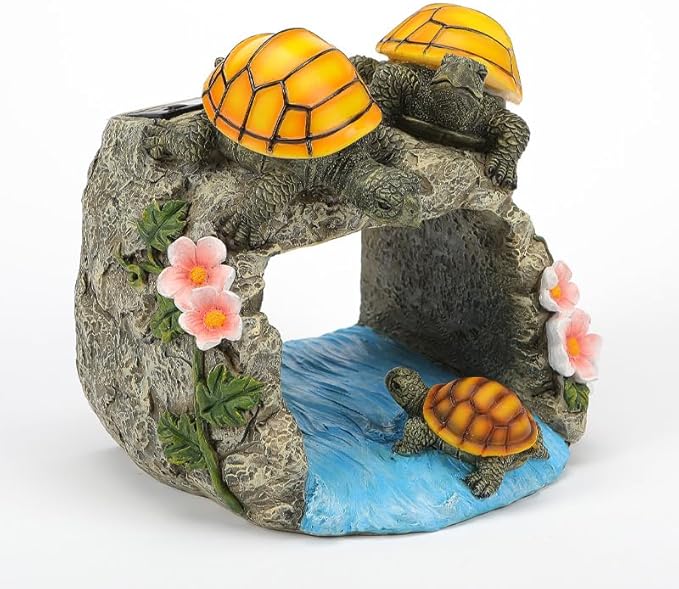 Funny Turtle Gutter Downspout Extender Solar Statue, Garden Animal Decor Gutter Extension, Splash Block, Resin Outdoor Decor Sculpture, Gutter Diverter Rain Perfect for 3"x4" Downspout