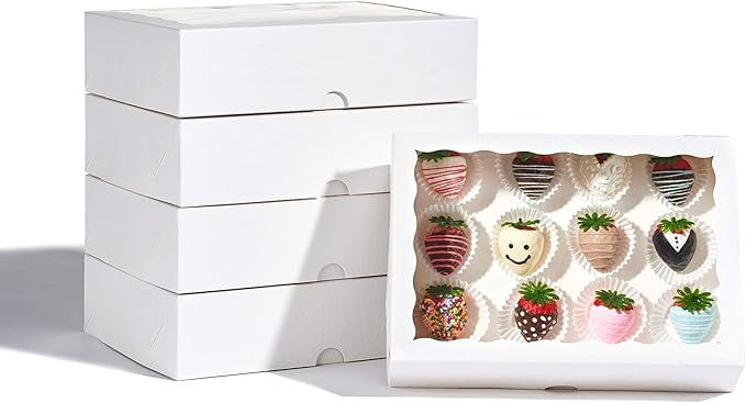 48PCS 10 x 7 x 2.5 inches Premium White Bakery Boxes for Cookies, Strawberries Boxes with Clear Display Window