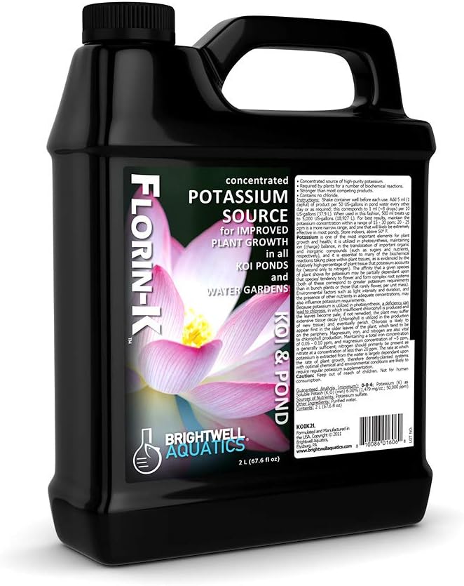 Brightwell Aquatics Florin K - Potassium Supplement for Plant Growth and Flowering in Ponds and Water Gardens, 2 Liter, KOIK2L