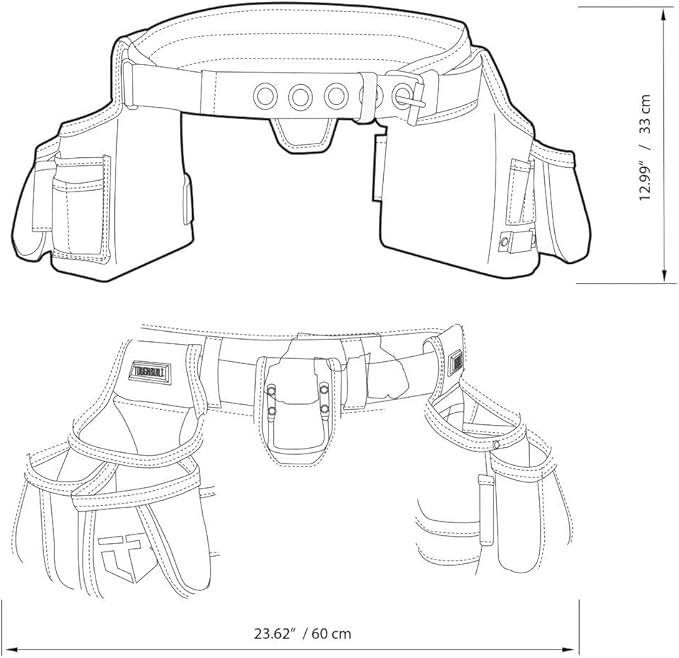 ToughBuilt - Carpenter Tool Belt with Pockets and 2 Hammer Holders - Heavy Duty, Deluxe Premium Quality, Durable - Adjustable Size - TB-303-4