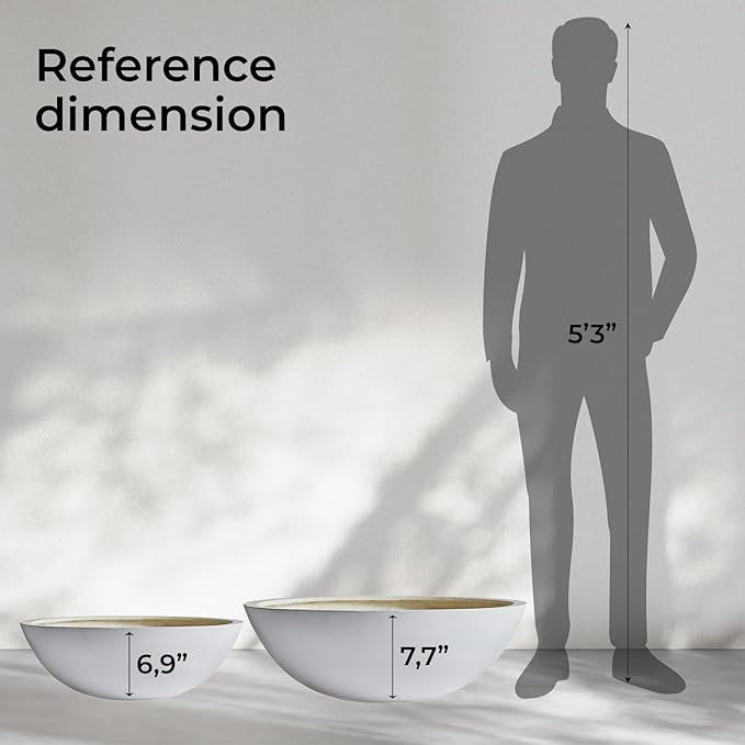 6.9"H x 19.7"D Round Bowl Fiberstone Planter for Succulent and Lotus, Christmas Tree Planter, Weather Resistant for Indoor & Outdoor Use, Included 2 Extra Coco Mats (White,17.9" Pot Opening)
