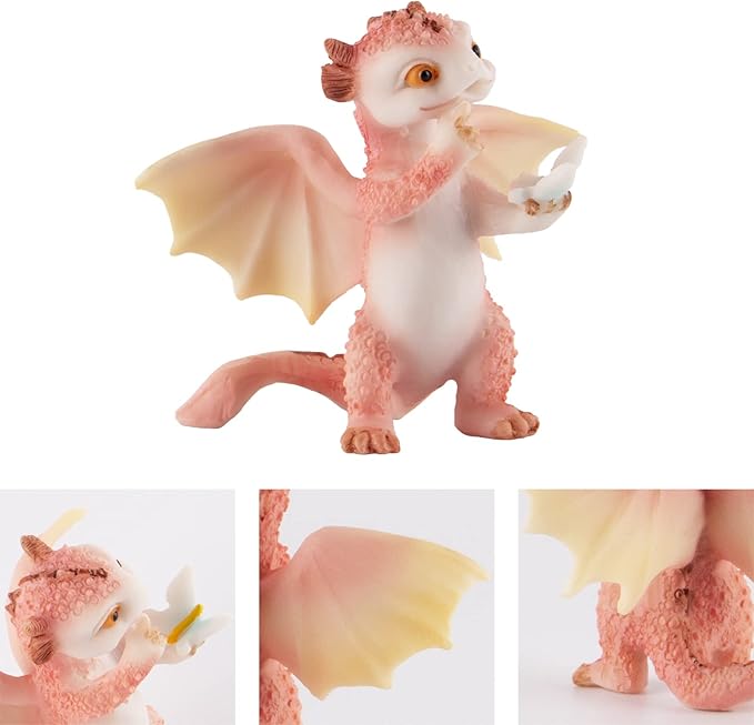 Dragon Statue Mini Figurine, Resin Home Decor, Cute Ornaments, Lucky Animal Garden Statue for Micro Landscape (Butterfly and Dragon)