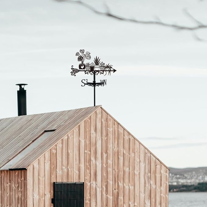 SUPERDANT Potted Plant Weather Vane Plants Wind Vanes for Yard Metal Weathervane Roof Mount for Gardens Outside Black Weathervanes Farmhouse Farm Barn Sheds Patio Decorations
