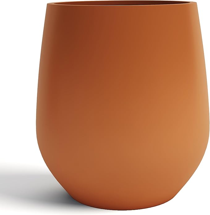 DTY Signature Mount Wilson Modern Indoor Outdoor Fiberstone Tapered Planter, Lightweight, Weather Resistant Garden Pot with Drainage Hole & Rubber Plug, Planter for Christmas Décor –Terracotta, Medium