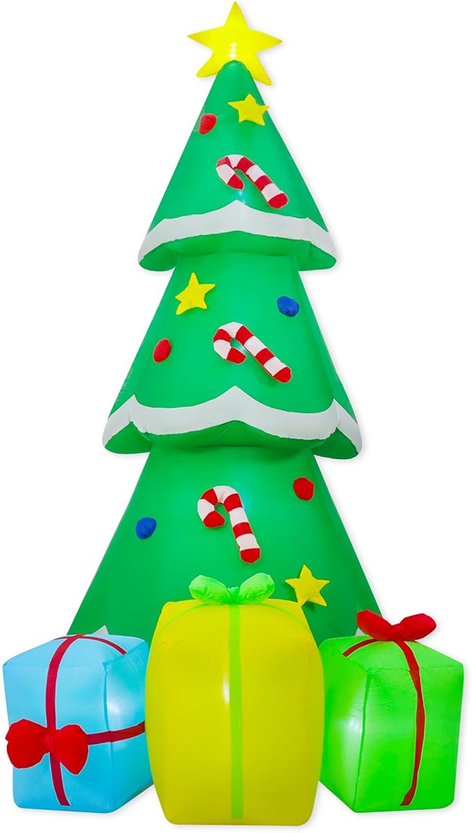 9FT Christmas Inflatables Tree Outdoor Decoration, Indoor Gift Boxes Lighted Party Decoration, Blow Up Decor with Built-in LED Lights Suitable for Lawn/Yard/Garden/Porch