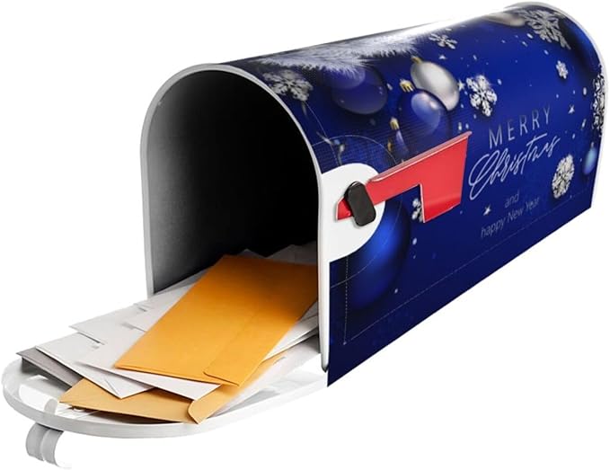 Christmas Mailbox Covers Xmas Blue Ball Fir Branch Snowflake Magnetic Letter Post Box Cover Standard Size 25.5 x 21 Inch Garden Yard Home Decorative
