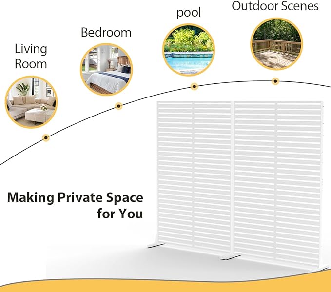 Outdoor Privacy Screen 72" H×47" W HDPE Freestanding Decorative Privacy Fence with Steel Poles and Stand 6 Panel, Air Conditioner Fence Panels, Privacy Screen for Patio Backyard,Balcony, Pool