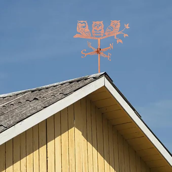 SUPERDANT Owls on Branch Weather Vane Animals Wind Vanes for Yard Metal Weathervane Roof Mount for Gardens Outside Reddish Copper Weathervanes Farmhouse Farm Barn Sheds Patio Decorations