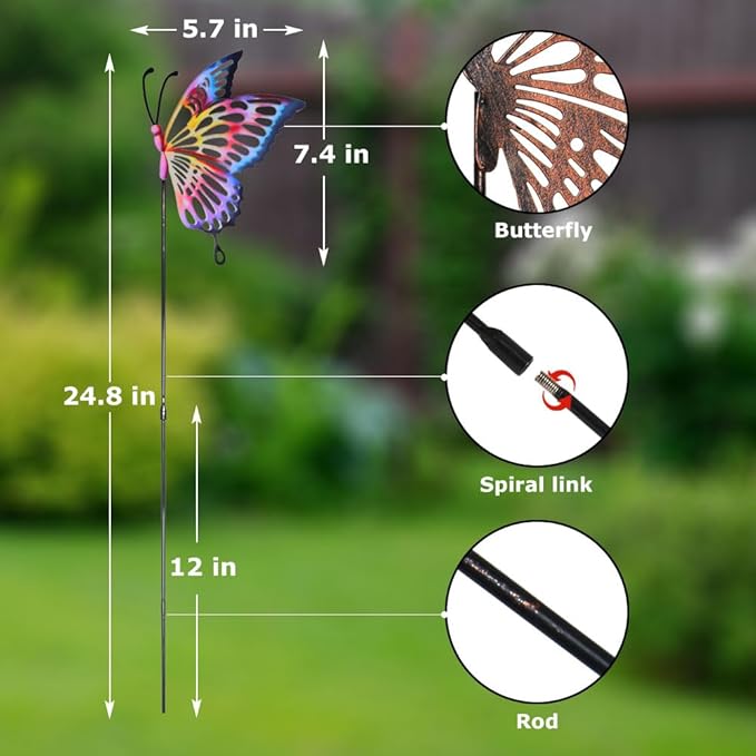 Butterfly Garden Stakes Decor Metal Yard Art Butterfly for Women Mom Ornaments Outdoor Decorative Patio Lawn Decor 4 Pack 24.8Inch (Colorful)
