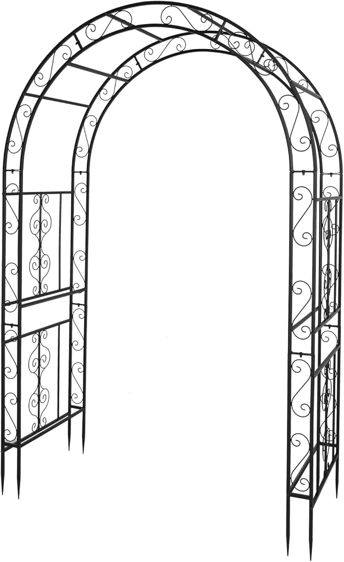 7FT Metal Garden Arch Trellis, Heavy Duty Metal Garden Arbor with Stakes for Climbing Plants Outdoor Patio, Double-Layered Trellis Arch for Wedding Ceremony Party, 59" x 84", Black, 13mm