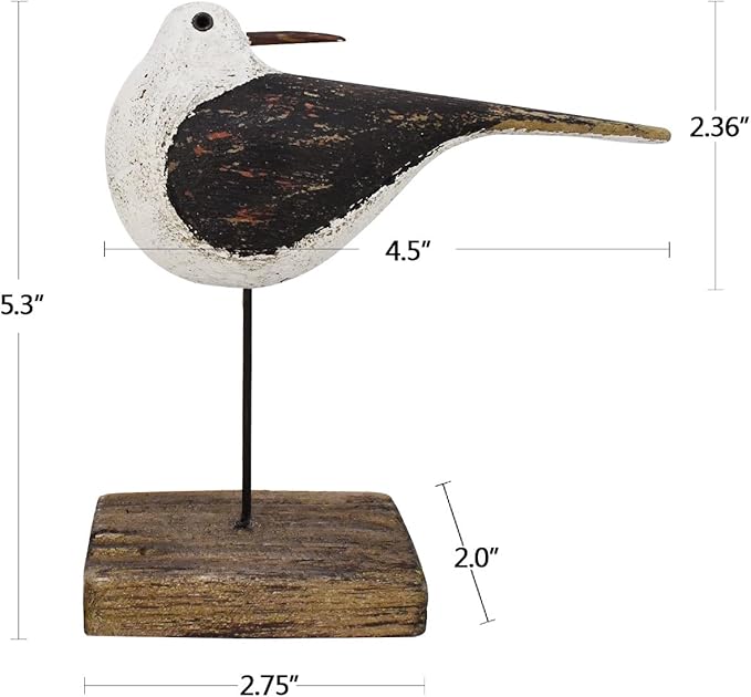 Aecipl Wooden Sea Bird Statue Seagull On Stand Decor Nautical Coastal Birds Sculpture Indoor Outdoor Animal Figurine Beach Themed Decoration Rustic Home Art for Bedroom Garden (H)