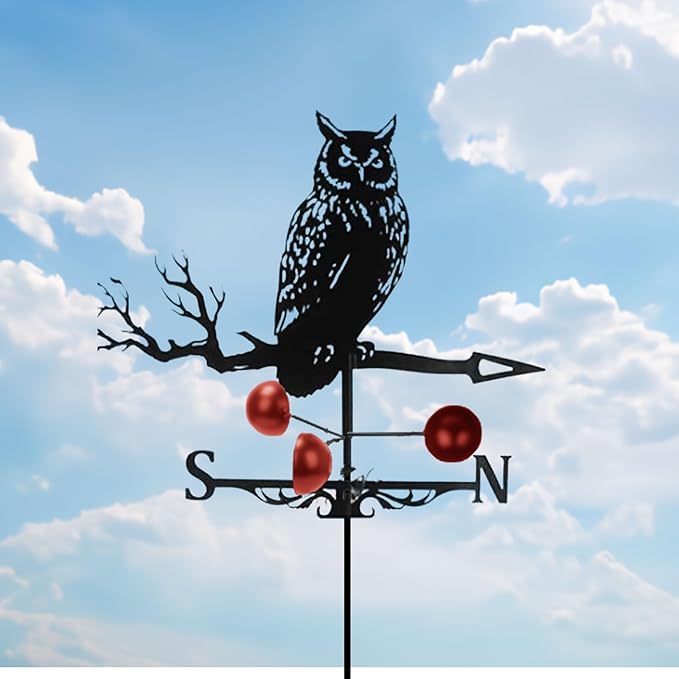 3D Owl Weathervane Metal Wind Vane Weathercock,Roof Mount Weather Vane for Garden Farmhouse Yard Chicken Coop Patio Outdoor Decoration