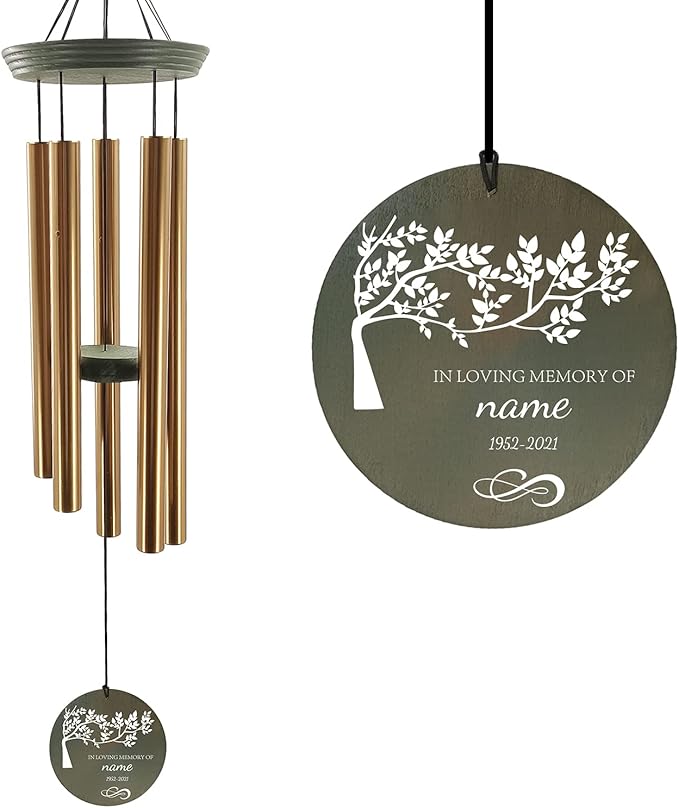 ASTARIN Memorial Tree of Life 36" Wind Chimes, Personalized Name Sympathy Wind Chime, in Memory of Loss Mom Loved One, Large Deep Tone Bereavement Windchimes for Outside Clearance(Produced in USA)