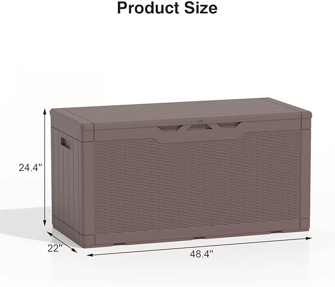 Patiolife 100 Gallon Resin Deck Box, Large Outdoor Storage Box for Garden Tools, Pool Supplies, Waterproof and Lockable, Dark Brown