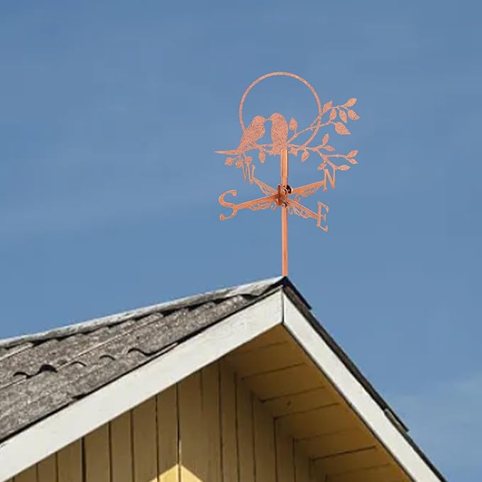 SUPERDANT Tree Branch Bird Weather Vane Three Birds Wind Vanes for Yard Metal Weathervane Roof Mount for Gardens Outside Reddish Copper Weathervanes Farmhouse Farm Barn Sheds Patio Decorations